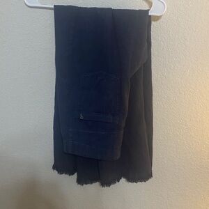 Pilcro Linen Blend Wide-Leg Fringe Hem Pants in Navy
